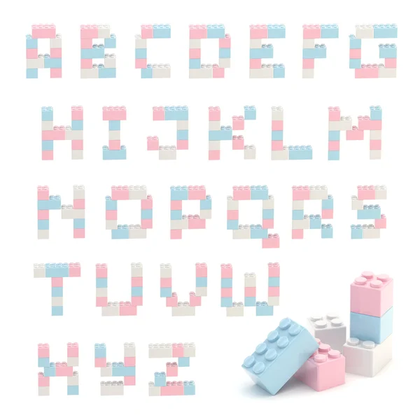 Conjunto alfabeto feito de blocos de brinquedo isolados — Fotografia de Stock