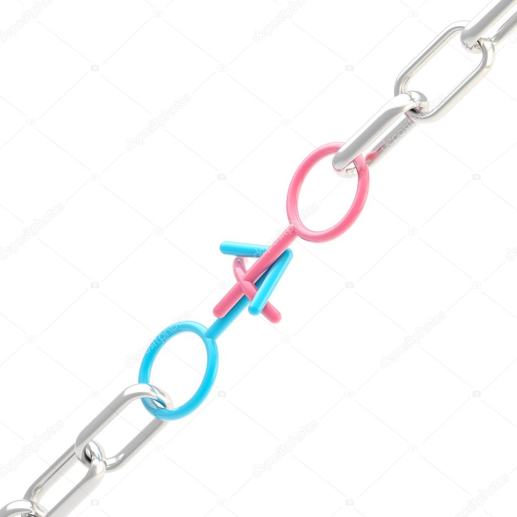 Male and female symbols as a chain links