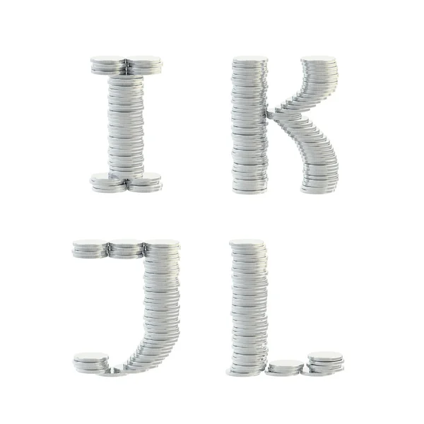 Símbolos do alfabeto ABC feitos de moedas — Fotografia de Stock