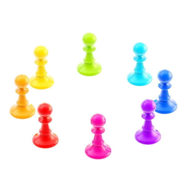 分離したサークルに立つチェス駒 — ストック写真