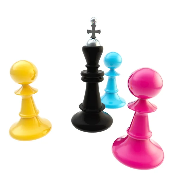 Изолированные цветные шахматные фигуры CMYK — стоковое фото