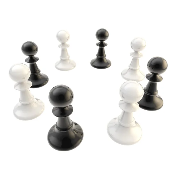 Pedine scacchi stare in un cerchio isolato — Foto Stock