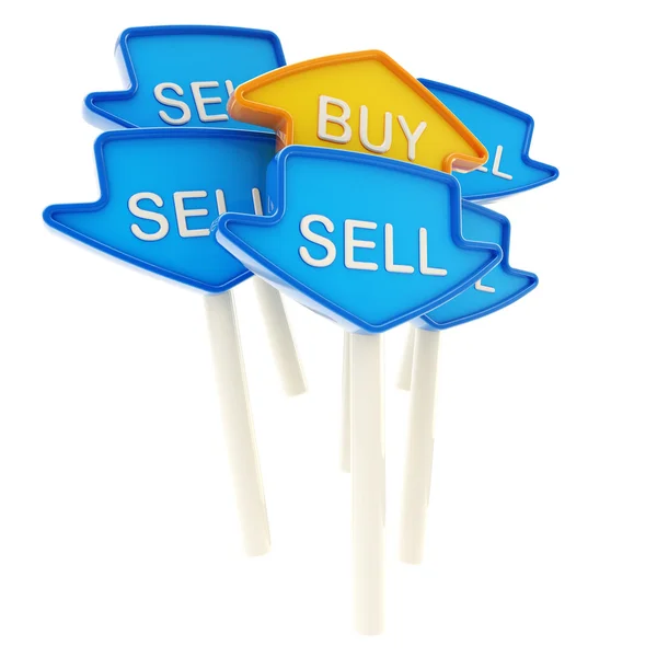 Comprar placa no meio de vender os isolados — Fotografia de Stock