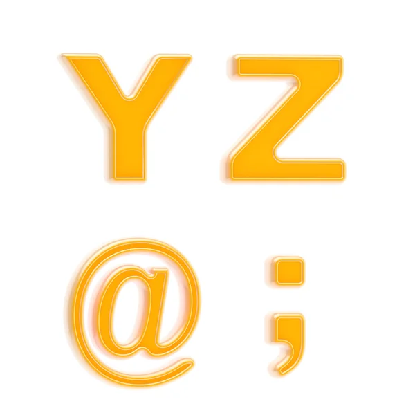 Abc conjunto de cuatro letras de plástico naranja brillante — Foto de Stock