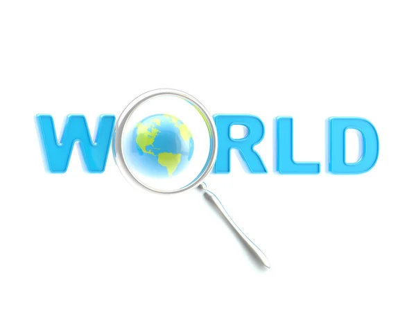 Woord "wereld" onder het vergrootglas — Stockfoto