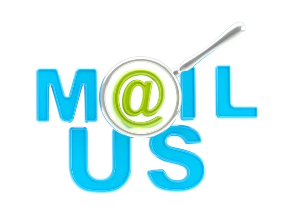 Wort "mail us" unter der Lupe — Stockfoto