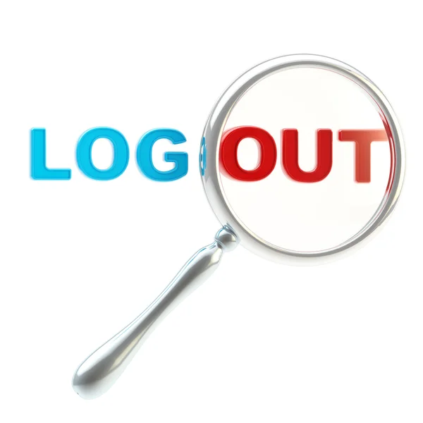 Palavra "log out" sob a lupa — Fotografia de Stock