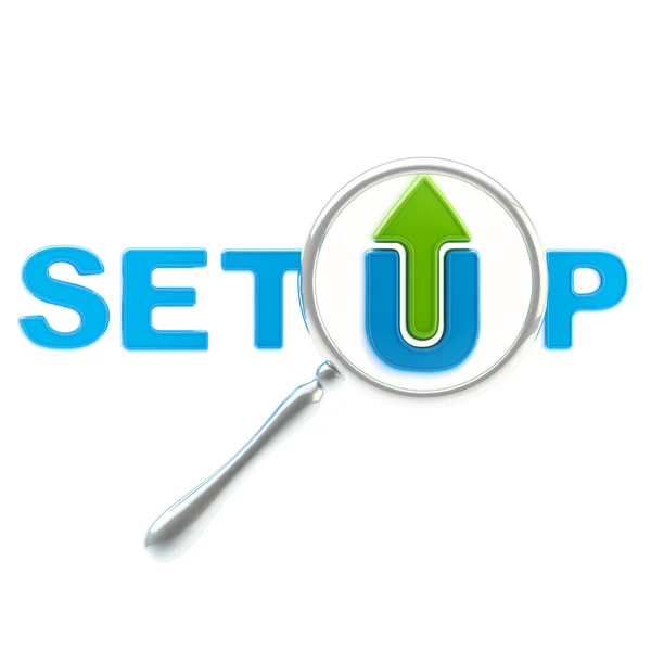 Word "setup" under the magnifier — Stock Photo, Image