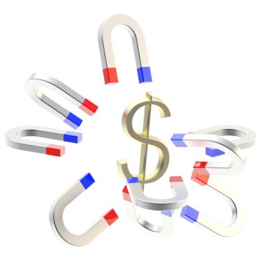 Horseshoe magnets attract golden USA dollar symbol clipart