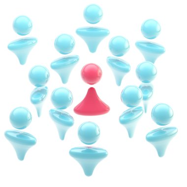 Icon-like pink woman surrounded by a crowd of men clipart