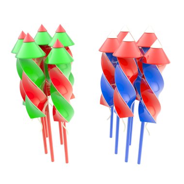 Two bunches of firework rocket isolated clipart