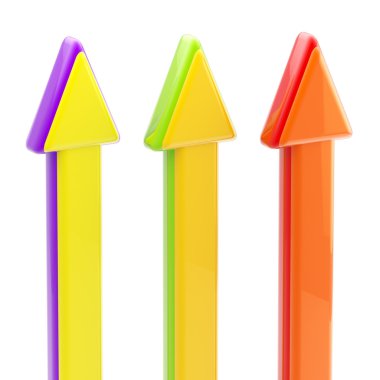 Three upgoing colorful glossy arrows isolated clipart