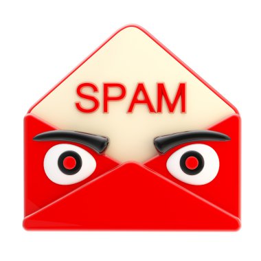 Spam mektup amblemi olarak öfkeli kırmızı yüz zarf