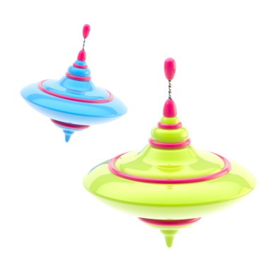 Two kinds of colorful glossy whirligigs isolated clipart