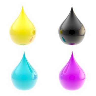 Cmyk: glossy drops isolated on white clipart