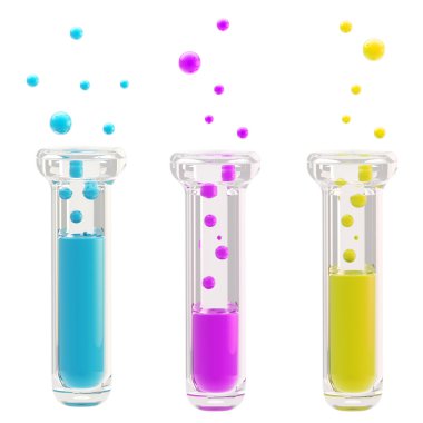 Set of three CMYK test-tubes isolated on white clipart