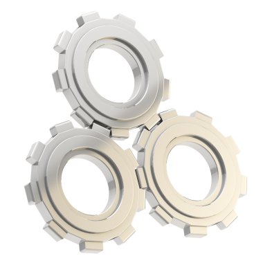 Set of three linked cogwheels isolated clipart