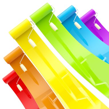 Rainbow paint rollers with color strokes clipart