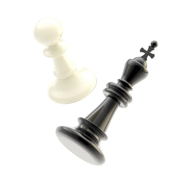 Colisión de dos figuras de ajedrez, peón y rey — Foto de Stock
