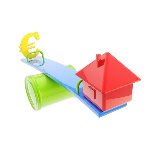 Icon-like house and euro sign on the teeter totter — Stock Photo, Image