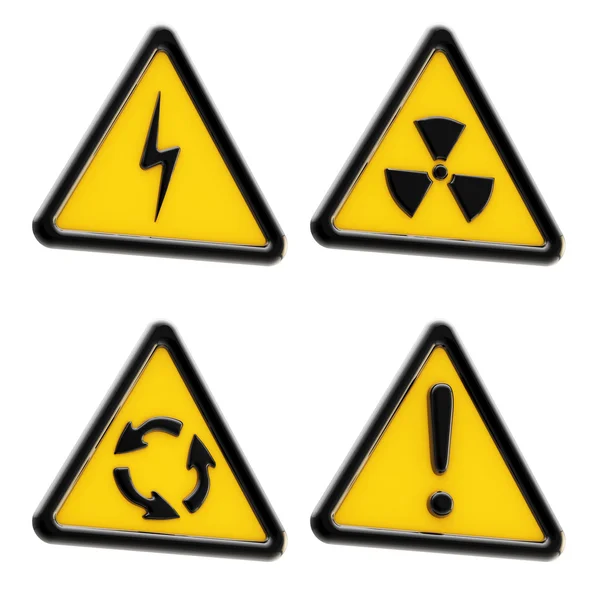 Небезпека: набір жовтих попереджувальних знаків трикутника — стокове фото