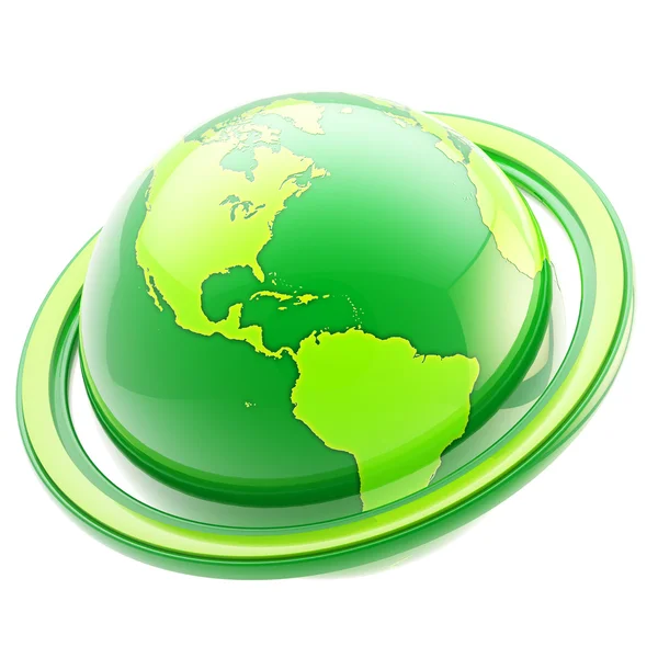 Ekologi och eco liv: grön planet emblem isolerade — Stockfoto