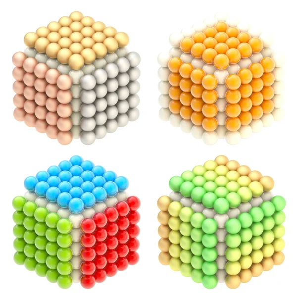 Símbolos cúbicos abstratos feitos de esferas isoladas — Fotografia de Stock