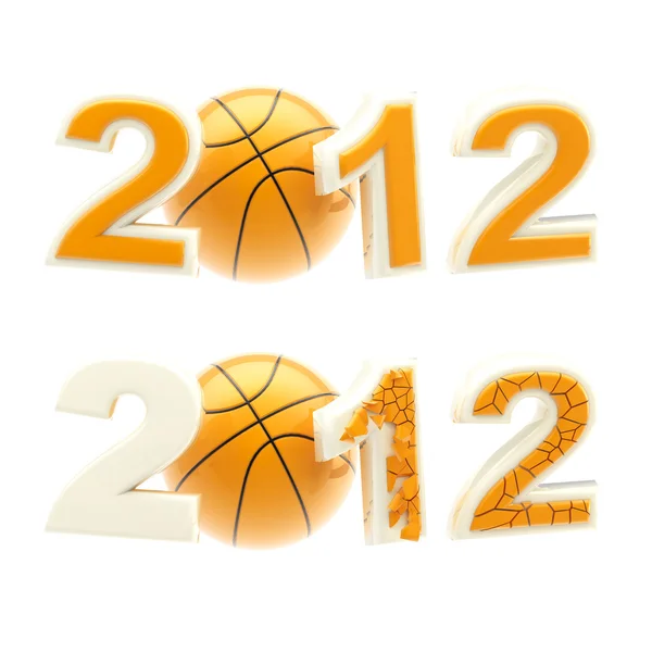Year 2012 sign: numbers crashed by basketball ball — Stock Photo, Image