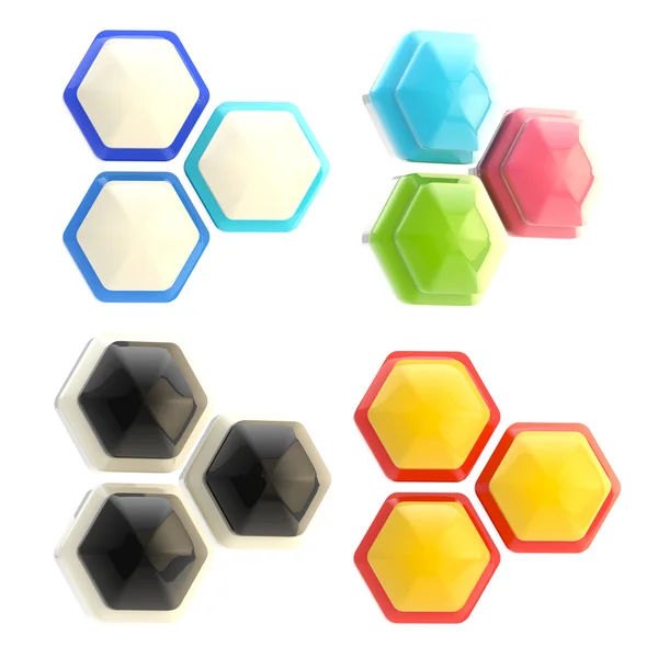Set of four abstract emblems made of hexagons — Stock Photo, Image