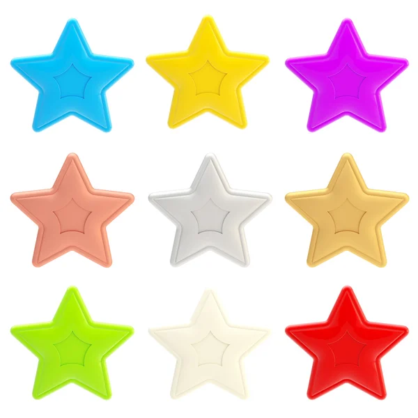 分離された 9 つのカラフルな光沢のある星のセット — ストック写真