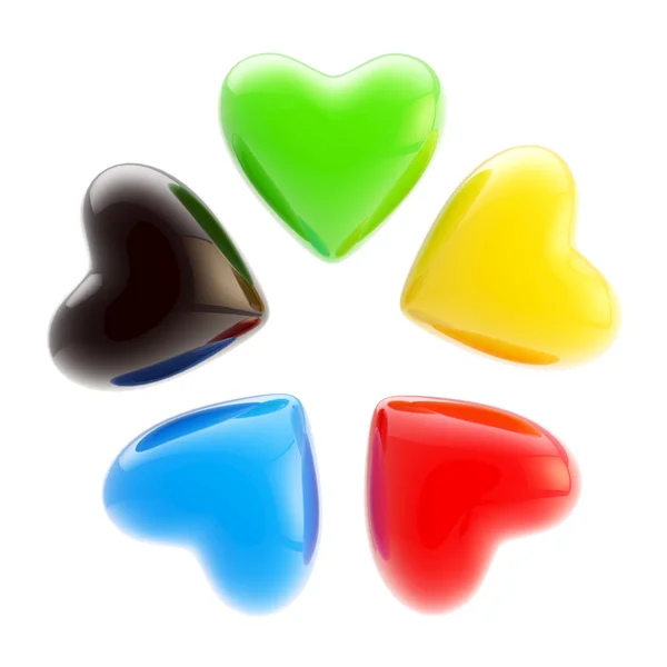 Conjunto de cinco corações coloridos isolados em branco — Fotografia de Stock