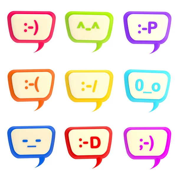 Conjunto de nueve burbujas de texto con sonrisas dentro — Foto de Stock