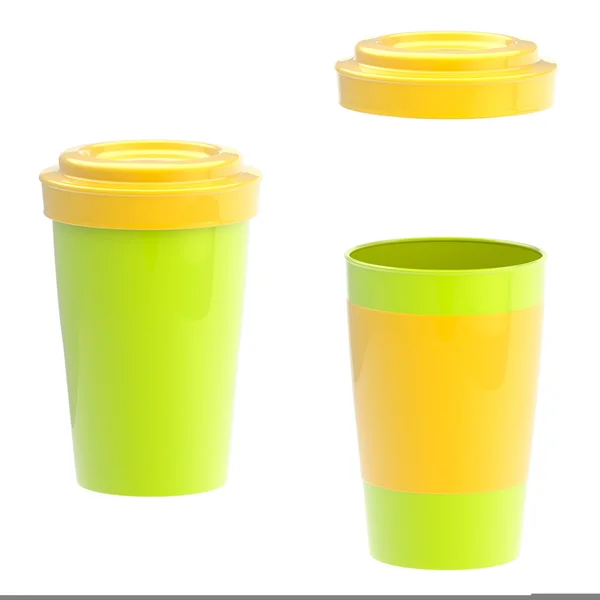 Colorful green and yellow blank coffee cup — Stock Photo, Image