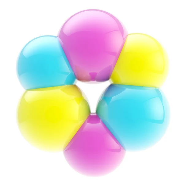Emblema cmyk abstrato feito de esferas de vidro — Fotografia de Stock