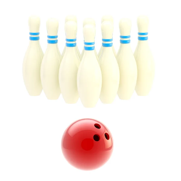 Bowling bal met tien witte pinnen — Stockfoto