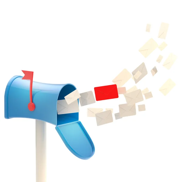 Poštovní schránka s hejna dopisů létání uvnitř — Stock fotografie