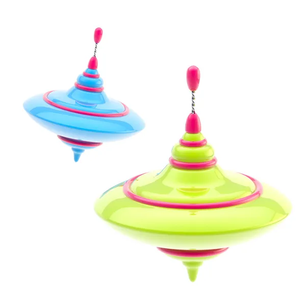 Two kinds of colorful glossy whirligigs isolated — Stock Photo, Image