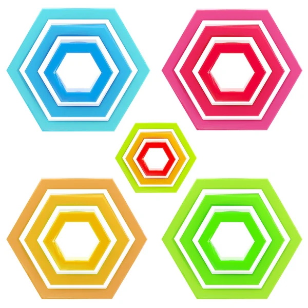 Conjunto de cinco emblemas abstractos de hexágonos brillantes — Foto de Stock