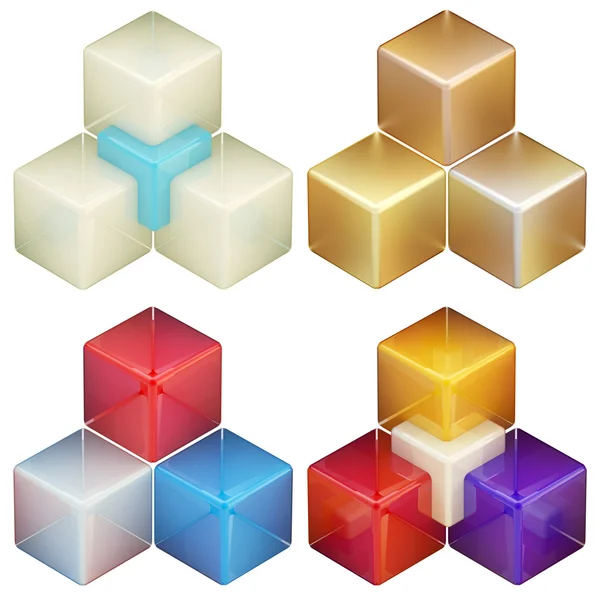 4 つのカラフルな抽象的なキューブ組成のセット — ストック写真