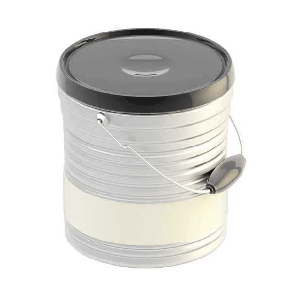 Glossy metal paint bucket isolated — Stock Photo, Image