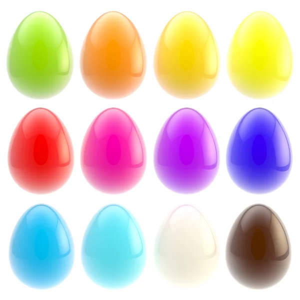 Conjunto de doze coloridos brilhantes ovos de páscoa isolados — Fotografia de Stock
