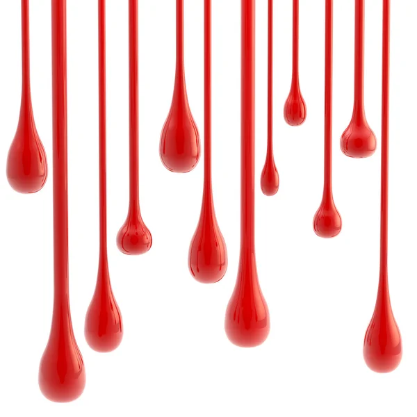 Vér és vörös festék fényes csepp festékfoltok elszigetelt — Stock Fotó