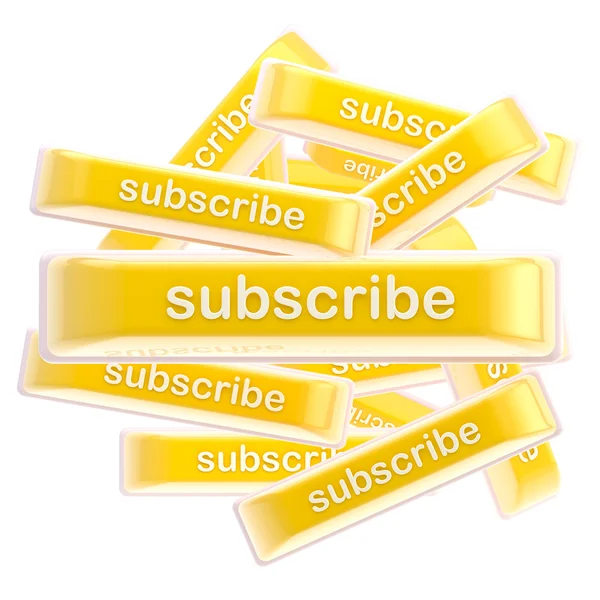 Pile of glossy bright subscribe buttons isolated — Stock Photo, Image