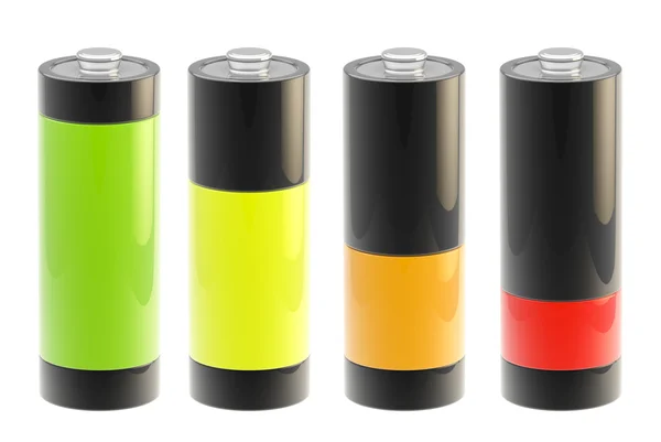 Набір з чотирьох глянцевих батарей зарядки ізольовані — стокове фото
