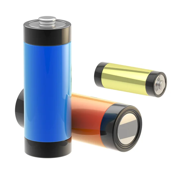 Set of three glossy batteries isolated — Stock Photo, Image