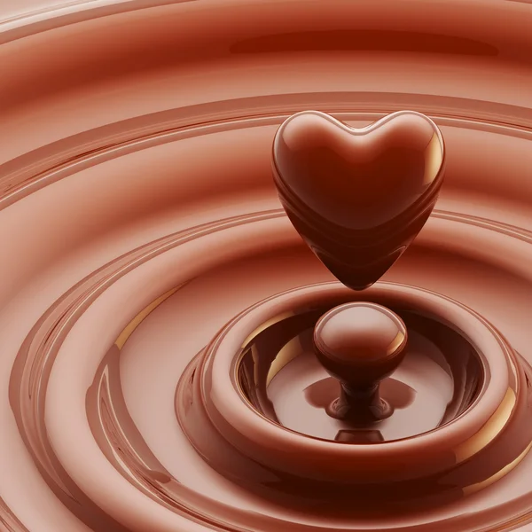 Chocolate heart as a liquid drop background — Stok fotoğraf