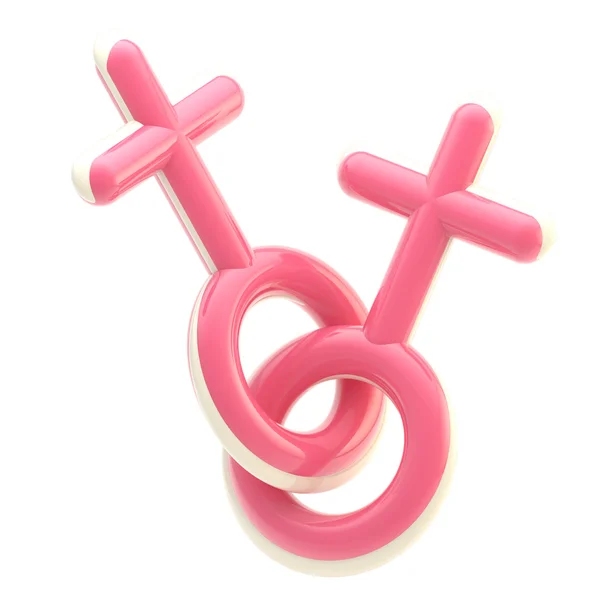 Zwei verknüpfte weibliche rosa Zeichen isoliert — Stockfoto