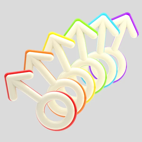 Gay community emblem made of rainbow male signs — Stock Photo, Image