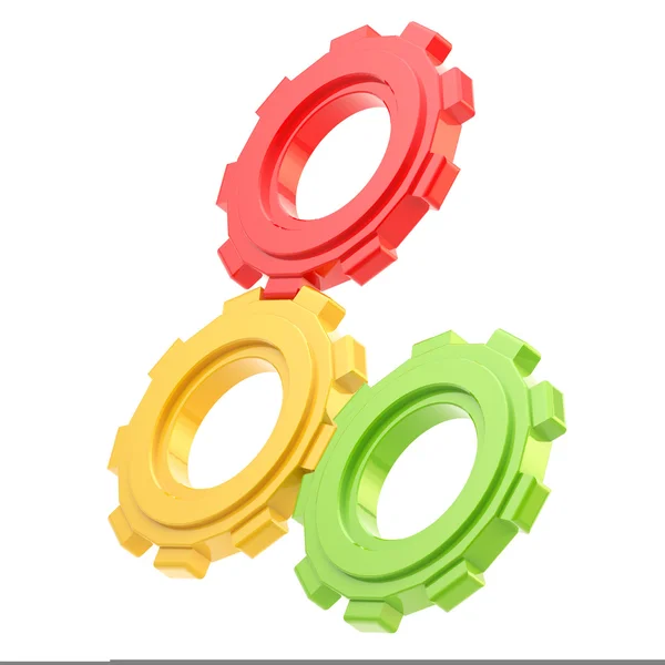 Set of three linked cogwheels isolated — Stock Photo, Image
