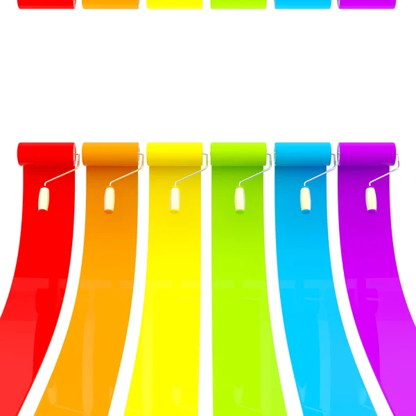 Πολύχρωμο στιλπνό χρώμα οδοστρωτήρες με χρώμα εγκεφαλικά επεισόδια — Φωτογραφία Αρχείου